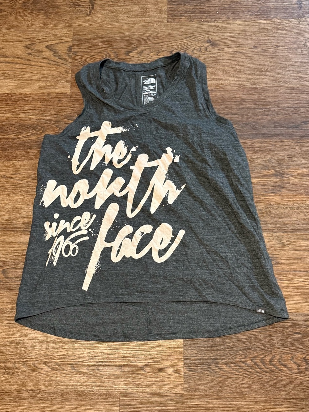 The North Face Charcoal Racerback Tank with White Script Logo